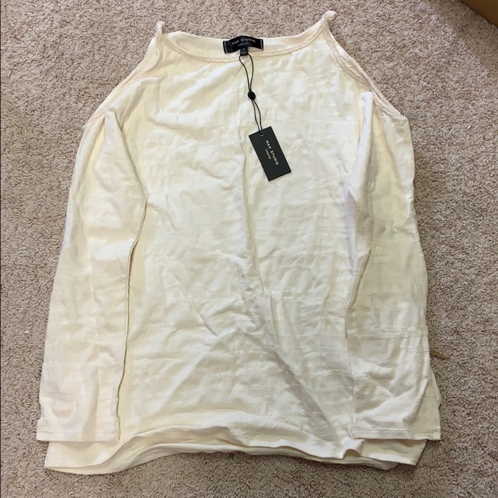 Max Studio London cream long sleeve shirt size L.